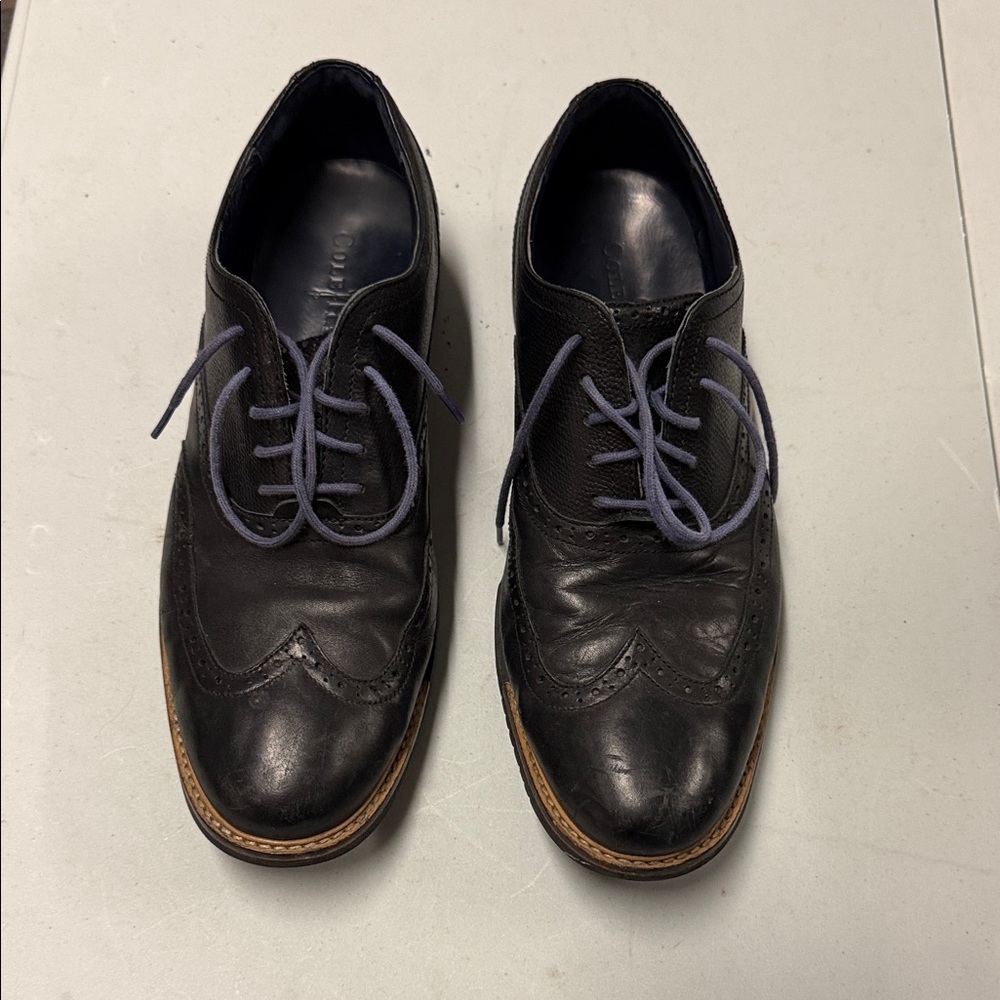 Cole Haan Black Leather Oxfords with Blue Laces